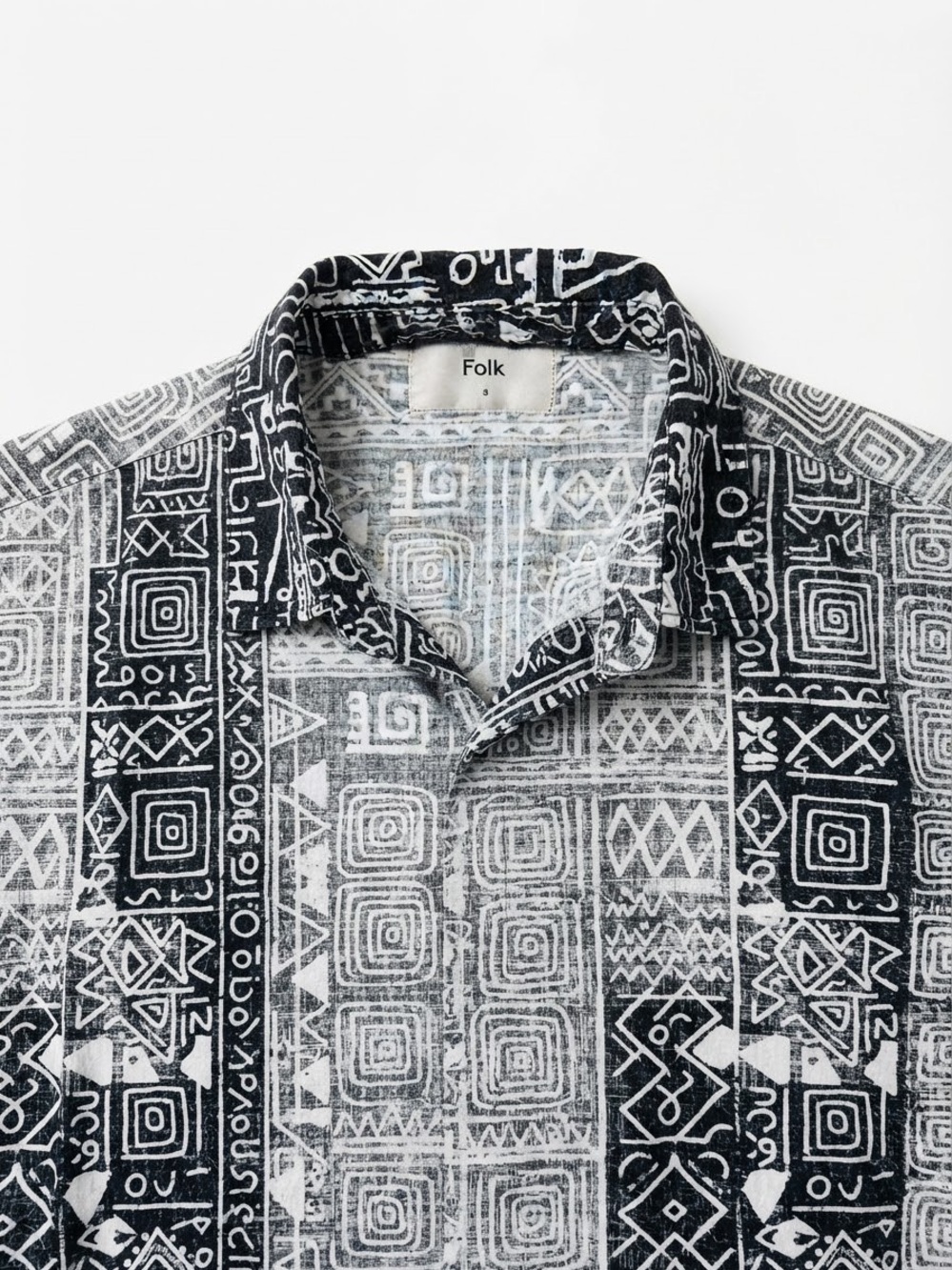 Folk Black & White Geo Print Short-Sleeve Button-Down Shirt